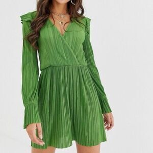 💚 ASOS Pleated Textured Wrap Dress- Size Small (4)